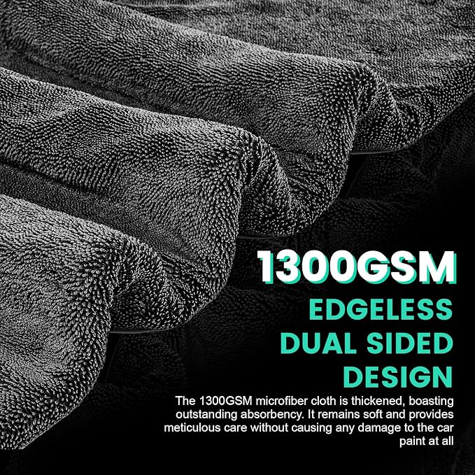 2 Pack Double-Sided Car Care Extra-Large, Ultra-Absorbant Microfiber Drying - Image 3