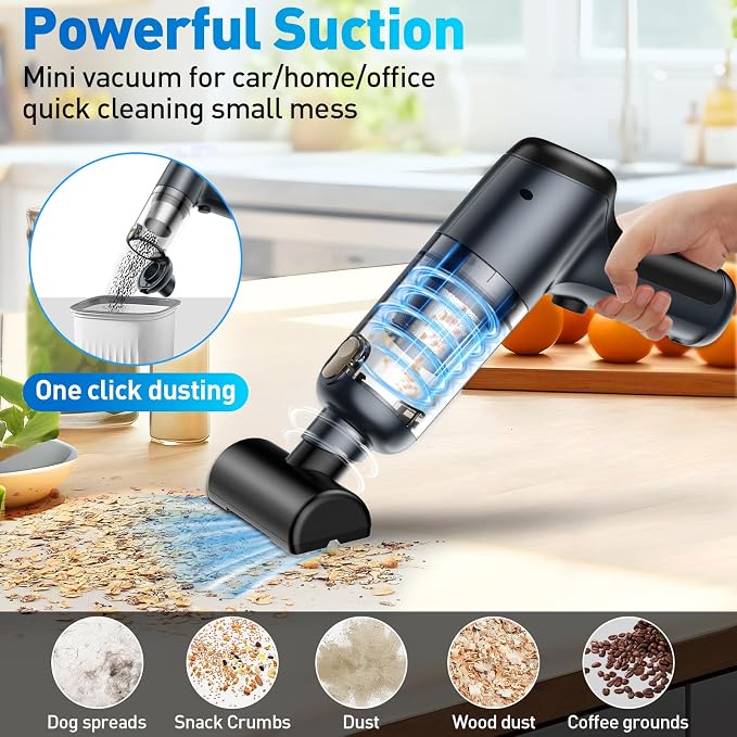Mini Vacuum Cleaner, 120W High Power Handheld Car Vacuum Cleaner, 2 in 1 Air - Image 3