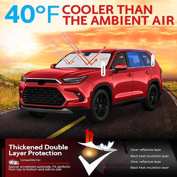 KAYZT Windshield Sun Shade for 2024 2025 2026 Toyota Grand Highlander Foldable - Image 2