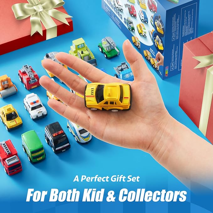 JOYIN 18 Pcs Pull Back City Cars and Trucks Toy Vehicles Set, Friction Powered - Image 2