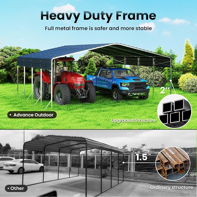 20x20' Heavy Duty Metal Carport – Sturdy Structure, All-Weather Protection - Image 2