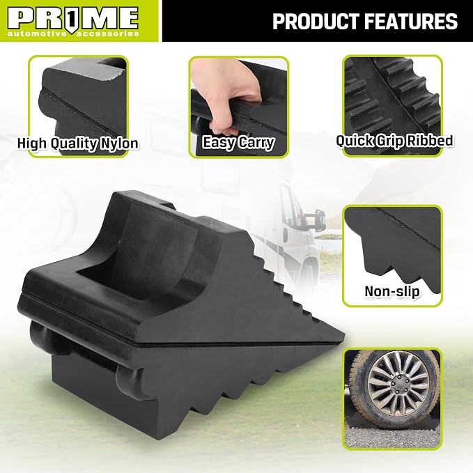 PR1ME Heavy Duty Rubber Wheel Chocks, Rubber Tire Blocks, RV Solid Rubber Wheel - Image 2