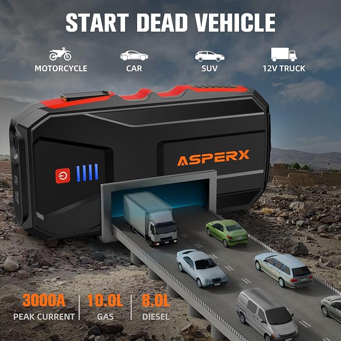 ASPERX 3000A Jump Starter for Car Battery, 12V Portable Jump Box - Image 2