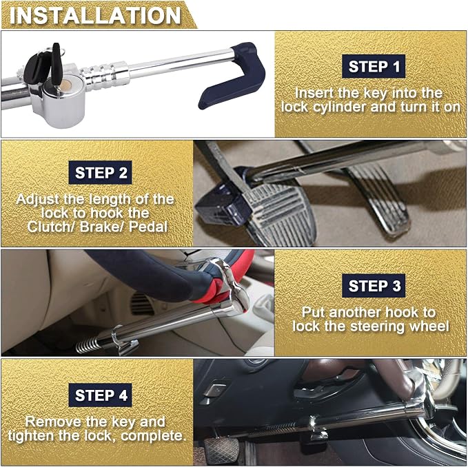 Tevlaphee Universal Steering Wheel Brake Lock Anti-Theft Retractable Double - Image 6