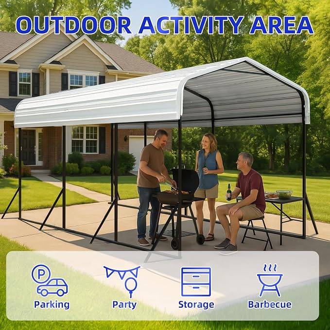 10x15 Metal Carport with Base Fixings Heavy Duty Garage Outdoor Chrome Plated - Image 9