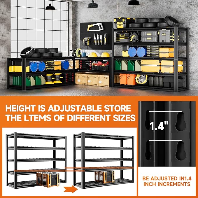 5-Tier 60" W x 20" D x 72" H Garage Shelving 30000LBS Heavy Duty Adjustable - Image 4