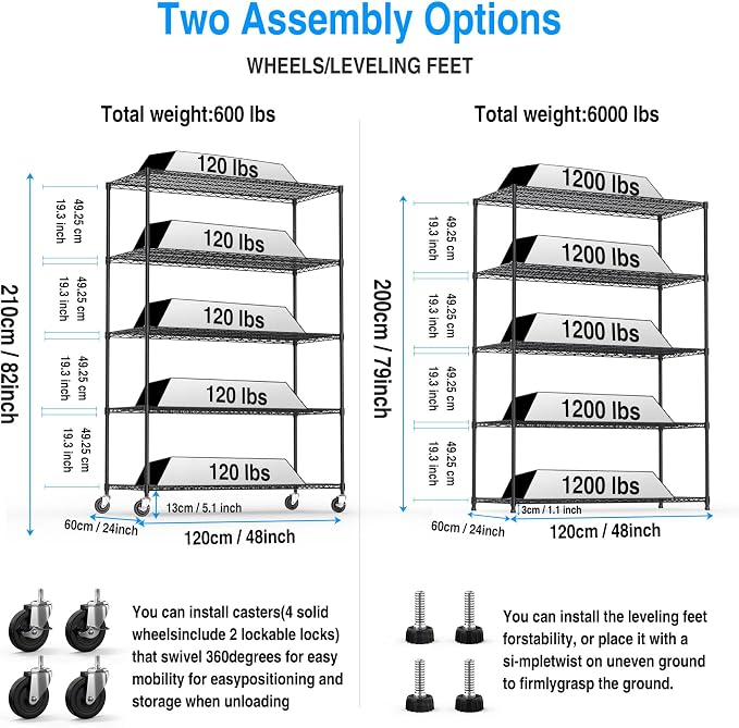 pouseayar Black 5 Tier Shelf Wire Shelving Unit, 6000lbs Capacity NSF Metal - Image 3