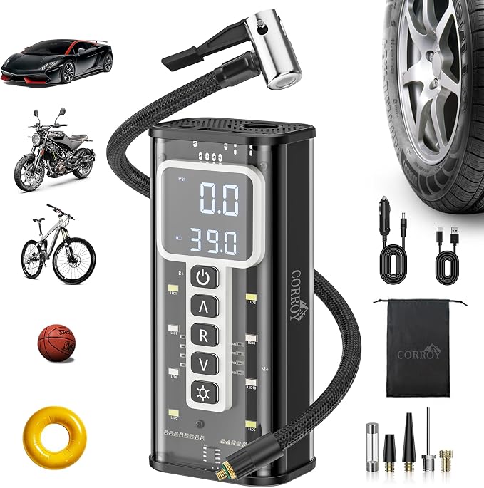 Tire Inflator Portable Air Compressor – 20000mAh Battery, 150PSI Cordless Bike by CORROY