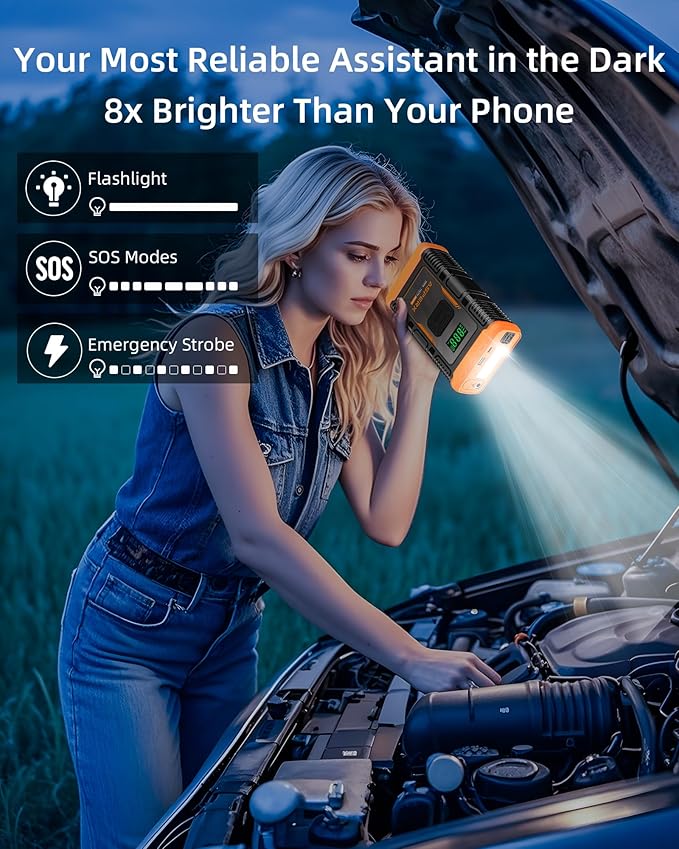 ASPERX Jump Starter with Air Compressor, 【Upgrade & Safety Certs】10L Gas/8L - Image 5