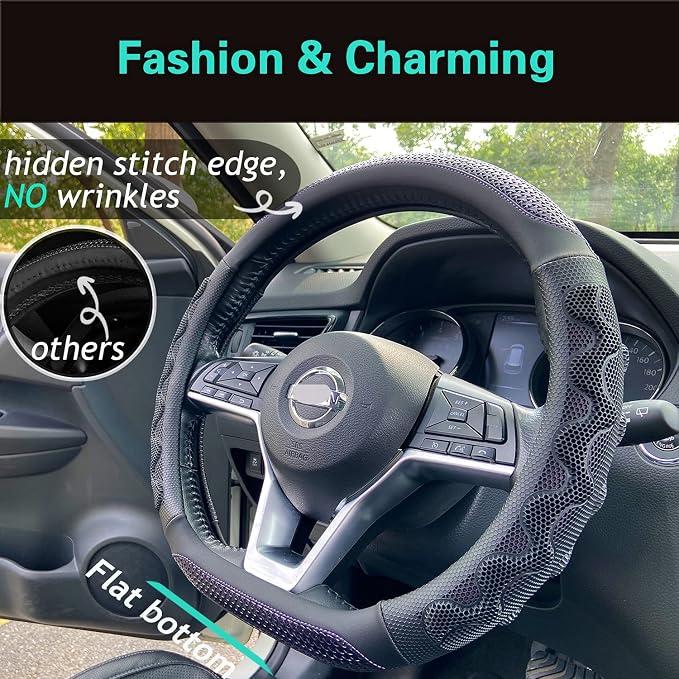 PINCTROT D Shaped 14.5-15 Inch Steering Wheel Cover Great Grip - Image 2