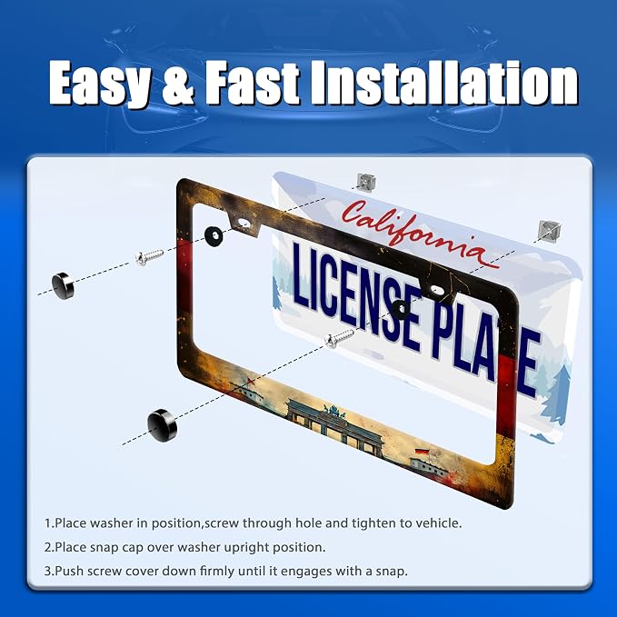 German Flag License Plate Frame Vintage Germany License Plate Stainless Steel - Image 3