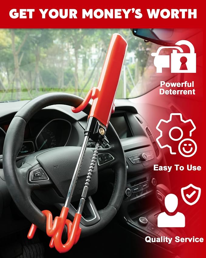 Tevlaphee Steering Wheel Lock Anti-Theft Car Device Heavy Duty Security Car - Image 6