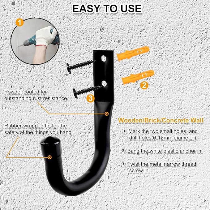 REMIAWY Garage Hooks Heavy Duty, Steel Utility Garage Storage Hook 6 Pack - Image 5