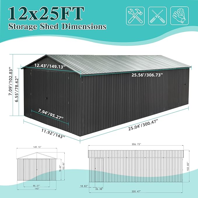 Domi 12x25FT Outdoor Metal Garage Shed, Extra Large Carport - Image 7