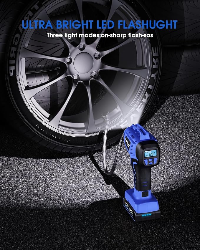 Smart Cordless Tire Inflator Portable Air Compressor Rechargeable 21V Battery - Image 7
