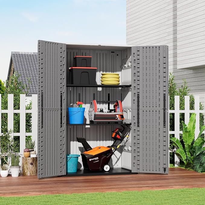 ZZM 67 Cuft Vertical Outdoor Storage Shed Diamond Texture Resin Outdoor Cabinet - Image 2