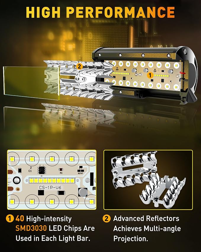 NAOEVO 7 Inch Yellow LED Light Bar, 240W 24, 000LM Offroad Fog/Driving Lights - Image 3