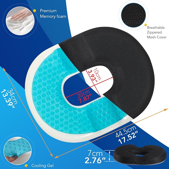 Donut Pillow for Office Chair Car Seat Cushion Cooling Gel Memory Foam Cushion - Image 3