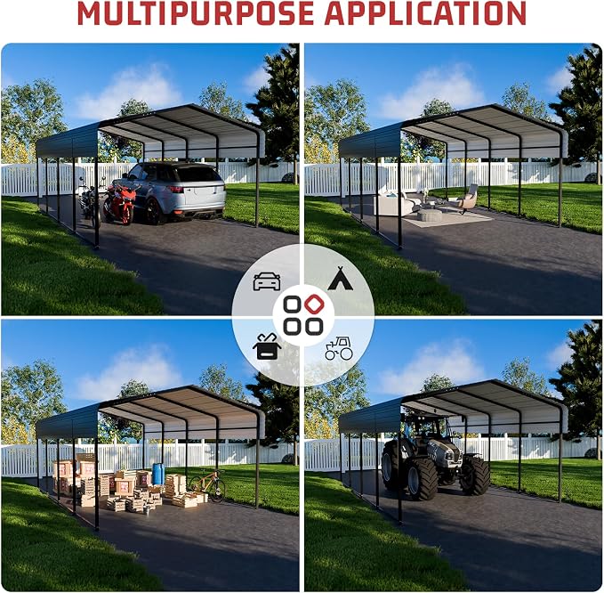 Metal Carport 13 x 20 FT with Heavy Duty Frame & Galvanized Steel Roof - Image 4
