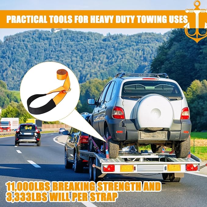8 Pack 2'' X 8ft Tow Truck Straps Lasso Wheel Lift Straps Lasso Tow Strap - Image 5