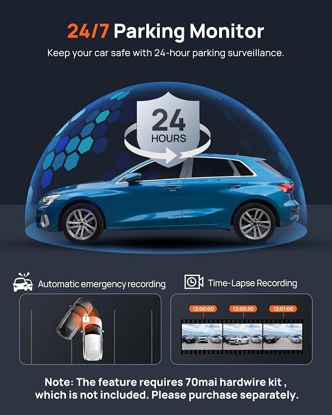 70mai 2.7K Dash Cam Front and Rear A500S, Dual Dash Camera - Image 6