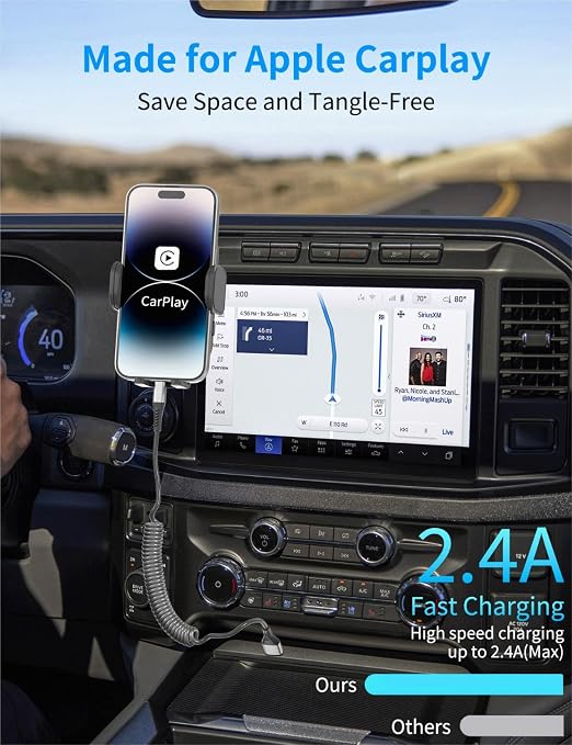 Coiled Lightning Cable for Car, Short Apple CarPlay USB to Lightning Cord for - Image 2