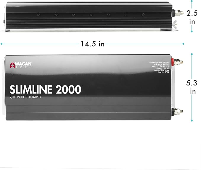 Wagan EL3724 2000W Slim Line AC to DC Power Inverter 2000W TrueRated Continuous - Image 3