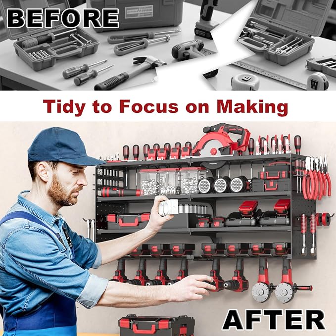 Power Tool Organizer Wall Mount, 4 Tier Tool Storage Rack - Image 4