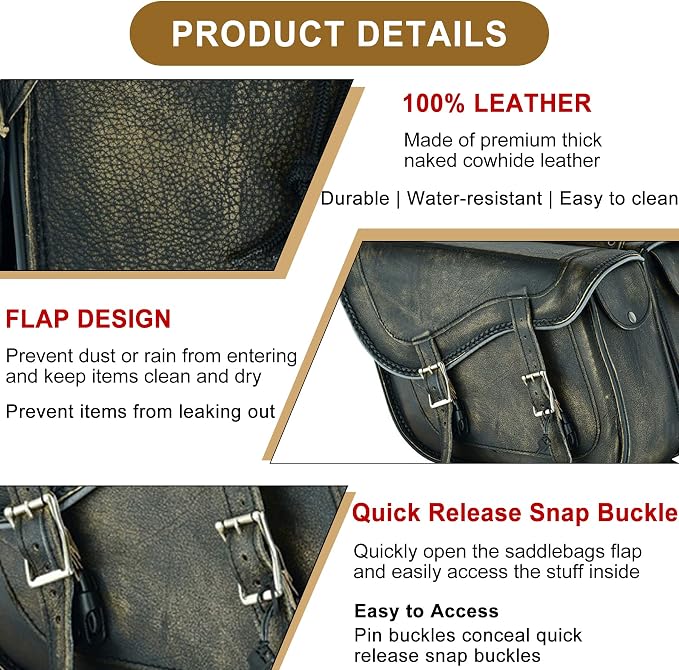 Dream Apparel Naked Cowhide Leather Motorcycle Saddle Bags Throw Over Saddlebags - Image 2