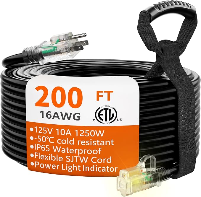 HUANCHAIN 16/3 Gauge 200 ft Extension Cord Outdoor Waterproof by huanchain
