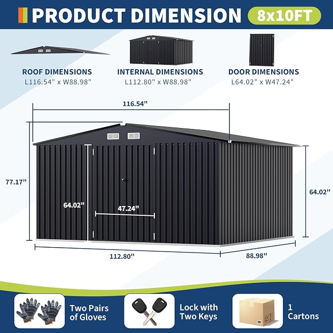 8x10 FT Metal Storage Sheds Outdoor - Image 2
