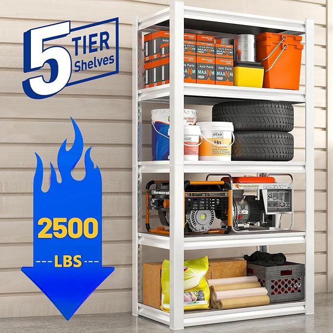 REIBII Storage Shelves 2500LBS Metal Shelving Adjustable Garage Shelving 5 Tier - Image 3
