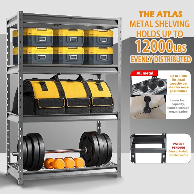 The Atlas 48" W Heavy Duty Garage Shelving Unit Load 12000 Lbs, 4-Tier Metal - Image 3