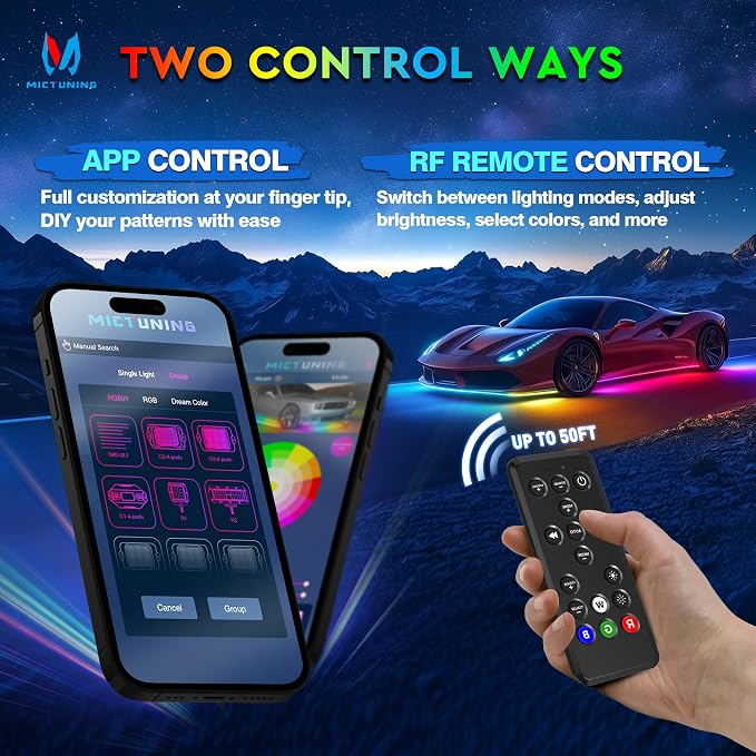 MICTUNING 8Pcs N8+ Chasing Color RGB+IC Underglow Neon Accent Strip Lights - Image 6