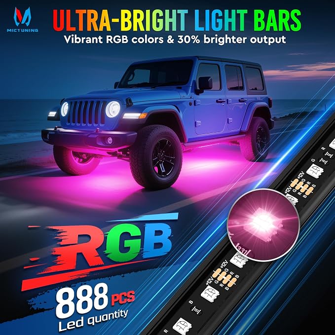 MICTUNING U8 RGB+IC Underglow LED Light Bars 888 LEDs, Dual Remote Control - Image 2