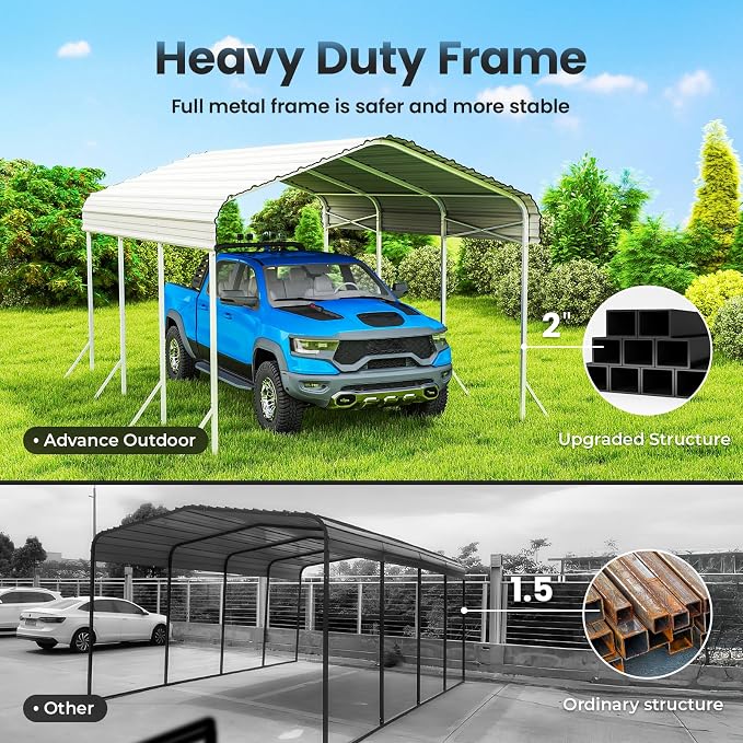 10x15 Carport, Heavy Duty Metal Car Port, All-Weather Protection, Easy Assembly - Image 2