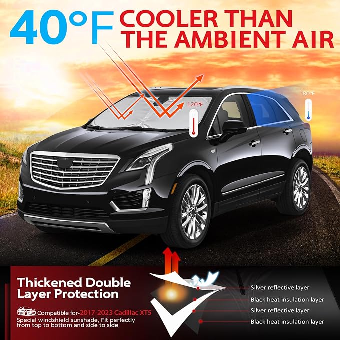 KAYZT Windshield Sun Shade for 2017-2025 Cadillac XT5 Foldable Sunshade SUV - Image 2