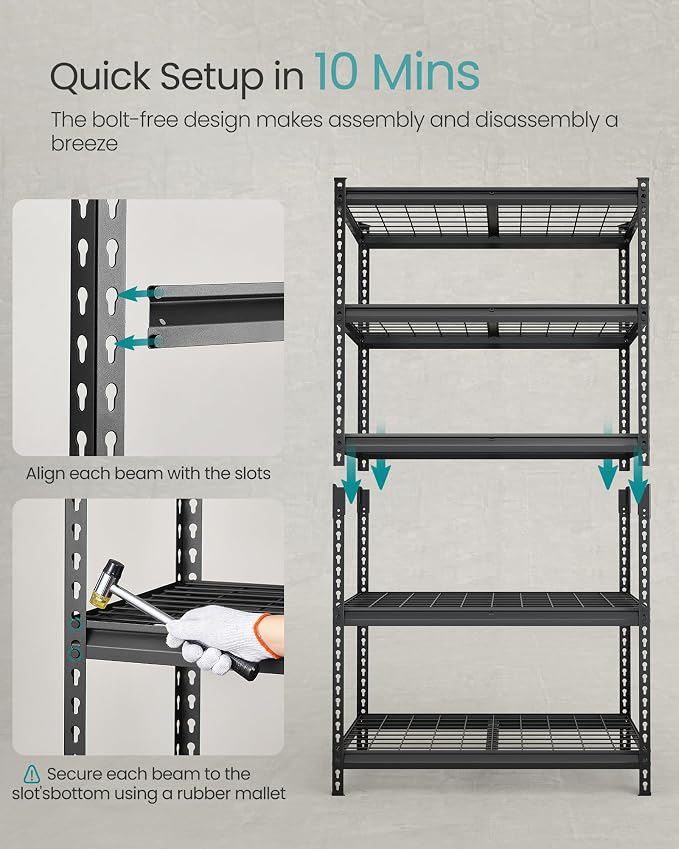 SONGMICS 5-Tier Storage Shelves Set of 3, Heavy-Duty Garage Shelving, - Image 5