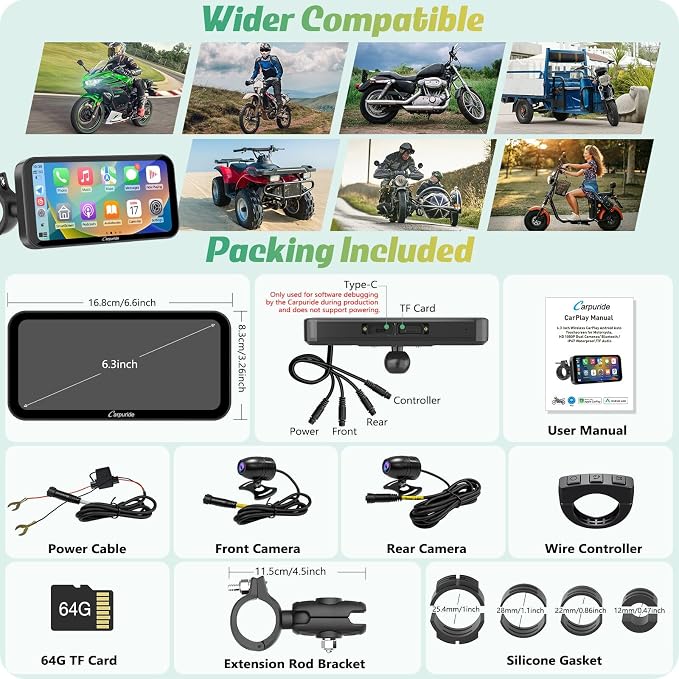 Carpuride W603D Motorcycle GPS Carplay Screen, Wireless CarPlay & Android Auto - Image 8