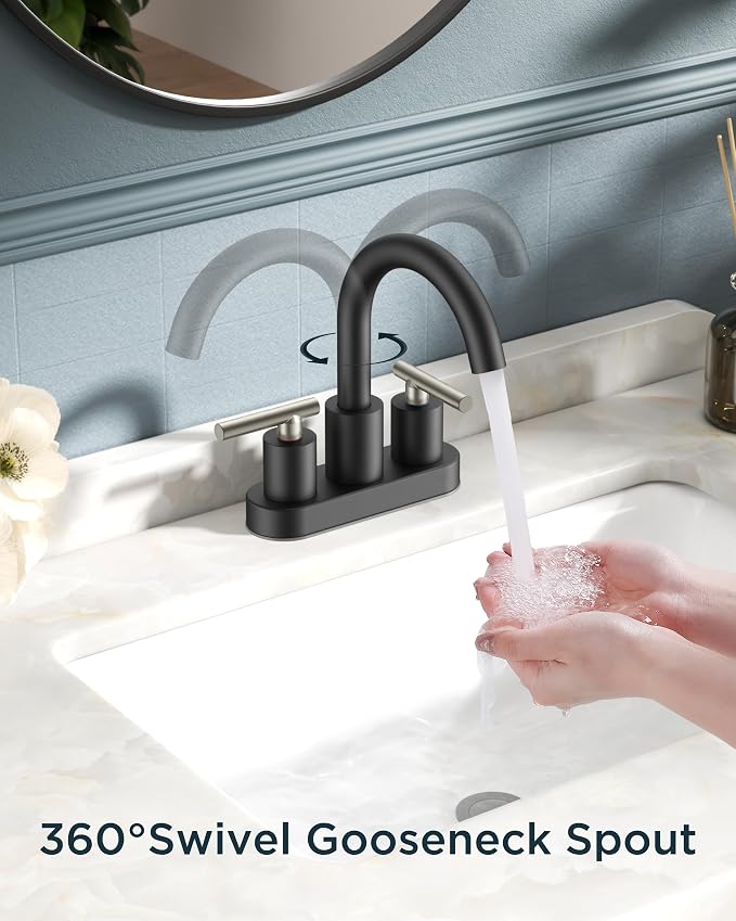 FORIOUS 4 Inch Centerset Bathroom Sink Faucet Black and Brushed Nickel - Image 2
