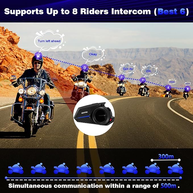 Motorcycle Helmet Headset Support 8 Riders Group Intercom Communication System - Image 2