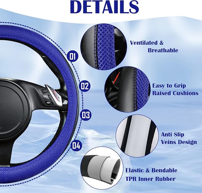 CAR PASS 3D Air Mesh Car Seat Covers Full Sets w/5mm Sponge, Steering Wheel - Image 6