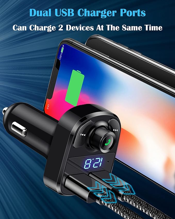 Handsfree Call Car Charger, Wireless Bluetooth FM Transmitter Radio Receiver - Image 5