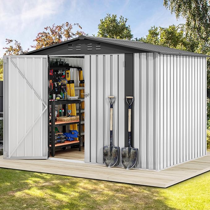 DWVO 8x6FT Outdoor Storage Shelter, Roomy Steel Tool Shed by DWVO