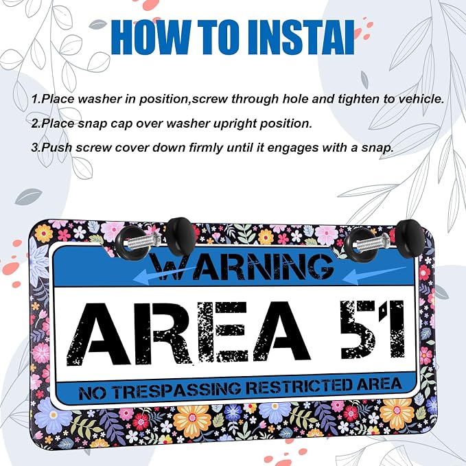 Flower License Plate Frame 2 Pcs Personalized Colorful Floral License Plate - Image 4