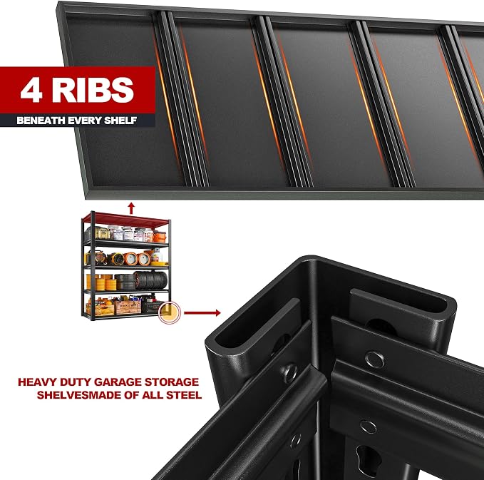 REIBII 48" W Garage Shelving 2500LBS Storage Shelves Adjustable Metal Shelving - Image 5