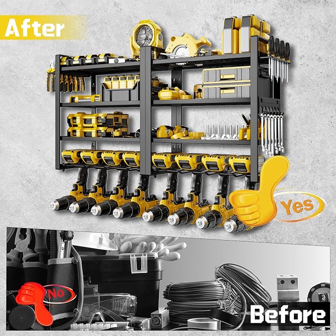 Large Power Tool Organizer Wall Mount, 8 Cordless Drill Holder, 4 Tier Metal - Image 7