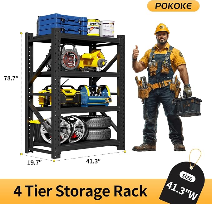 Garage Shelving Unit, 4 Tier Heavy Duty Racks, Easy Assembly, Metal Racks - Image 2