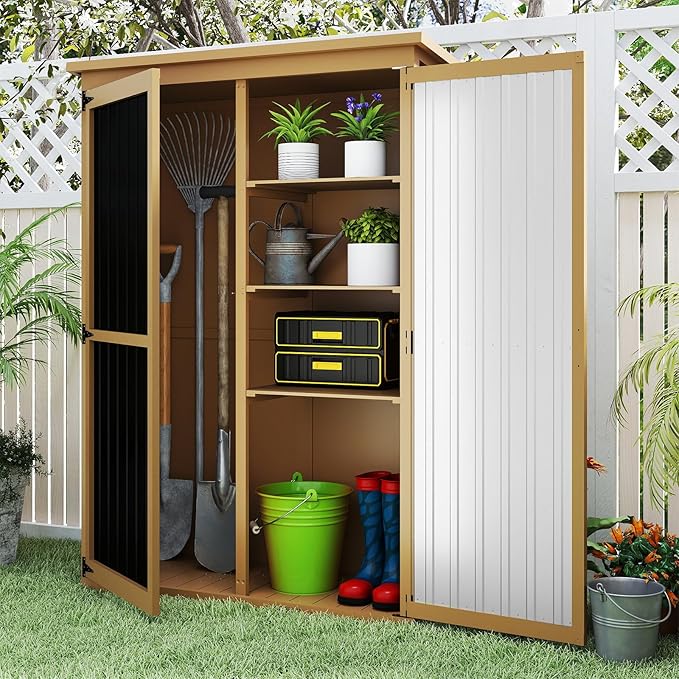Outdoor Storage Shed with Shelf, Wood & Metal Storage Cabinet with Lockable by MAGAZOOPET