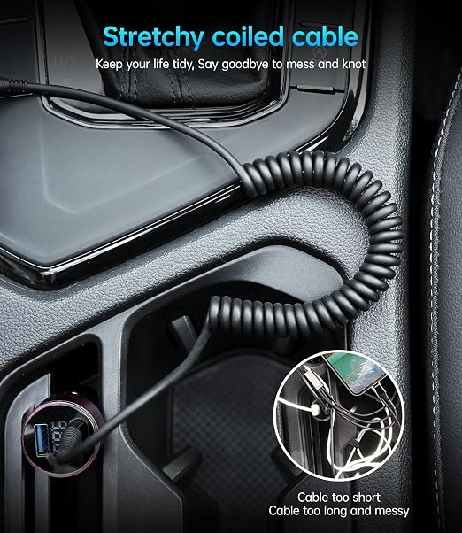 USB C to C Cable 100W 3FT for Car, Coiled USB C Cable Fast Charging for iPhone - Image 5